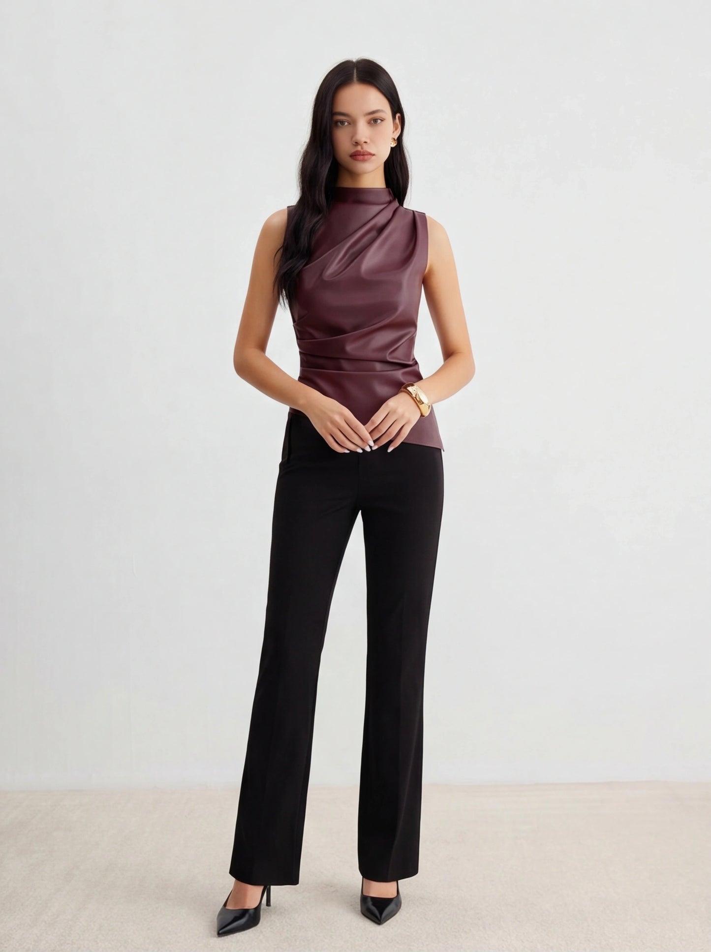 Chic Structured Faux Leather Tank Top with Elegant Design & Comfortabl