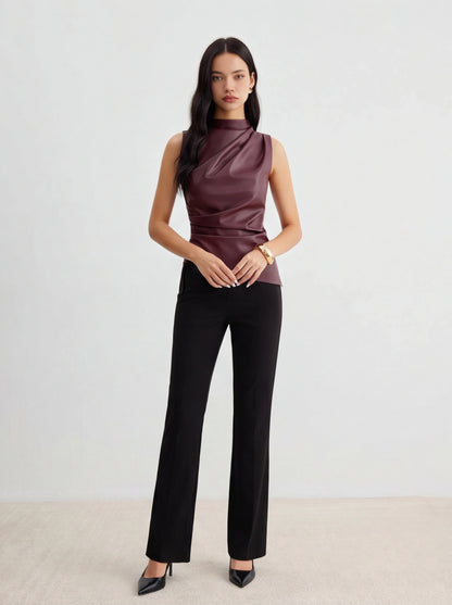 Chic Structured Faux Leather Tank Top with Elegant Design & Comfortabl
