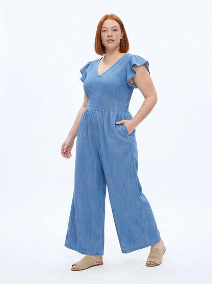 Chic Casual Wide-Leg Jumpsuit with Adjustable Straps & Pockets
