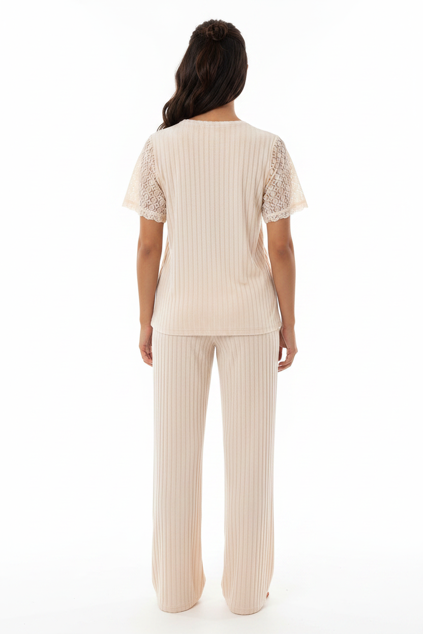 Women's Pajama Set with Soft Stretch Fabric & Chic Lace Design by Jamota Pajamas Women's Pajama Sets