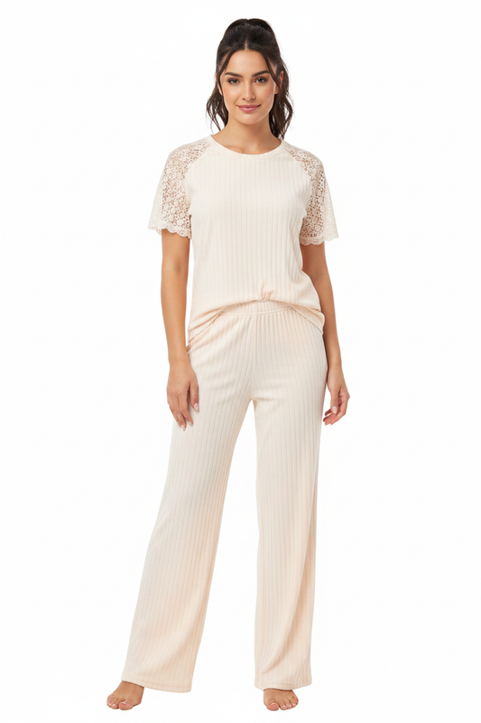 Women's Pajama Set with Soft Stretch Fabric & Chic Lace Design by Jamota Pajamas Women's Pajama Sets
