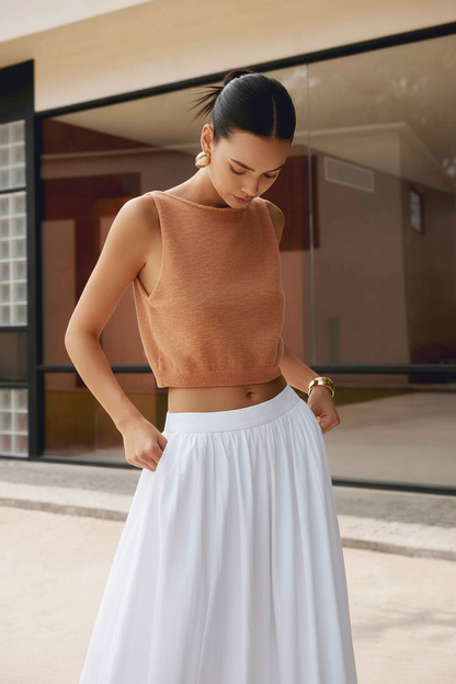 Stylish White Sleeveless Crop Top with Soft Fabric and Tailored Fit by Jamota Tank Tops T-Shirts