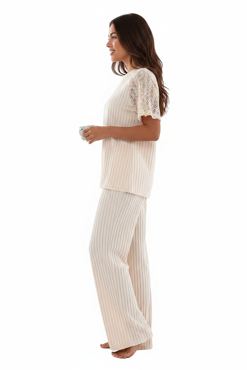 Women's Pajama Set with Soft Stretch Fabric & Chic Lace Design by Jamota Pajamas Women's Pajama Sets