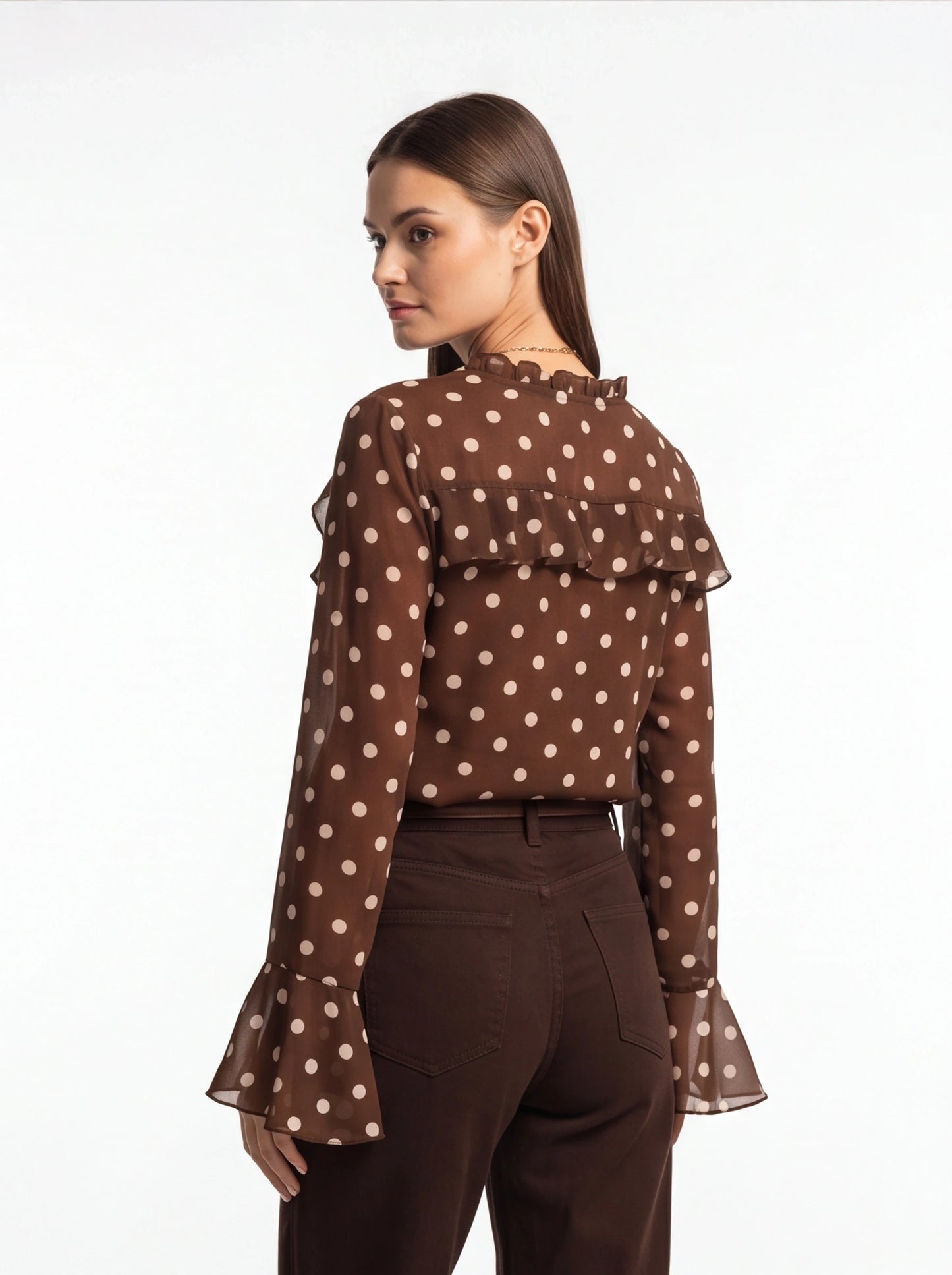 Elegant Vintage Polka Dot Blouse with Soft Fabric and Button Detail by Jamota Blouses Blouses