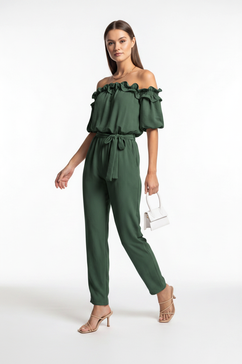 Lightweight Off-Shoulder Jumpsuit with Pockets by Jamota One-Pieces Jumpsuits