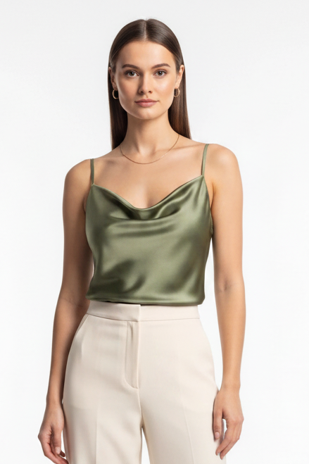 Elegant Silk Cowl Neck Camisole with Adjustable Straps & Luxurious Fin by Jamota Camisoles Camisoles