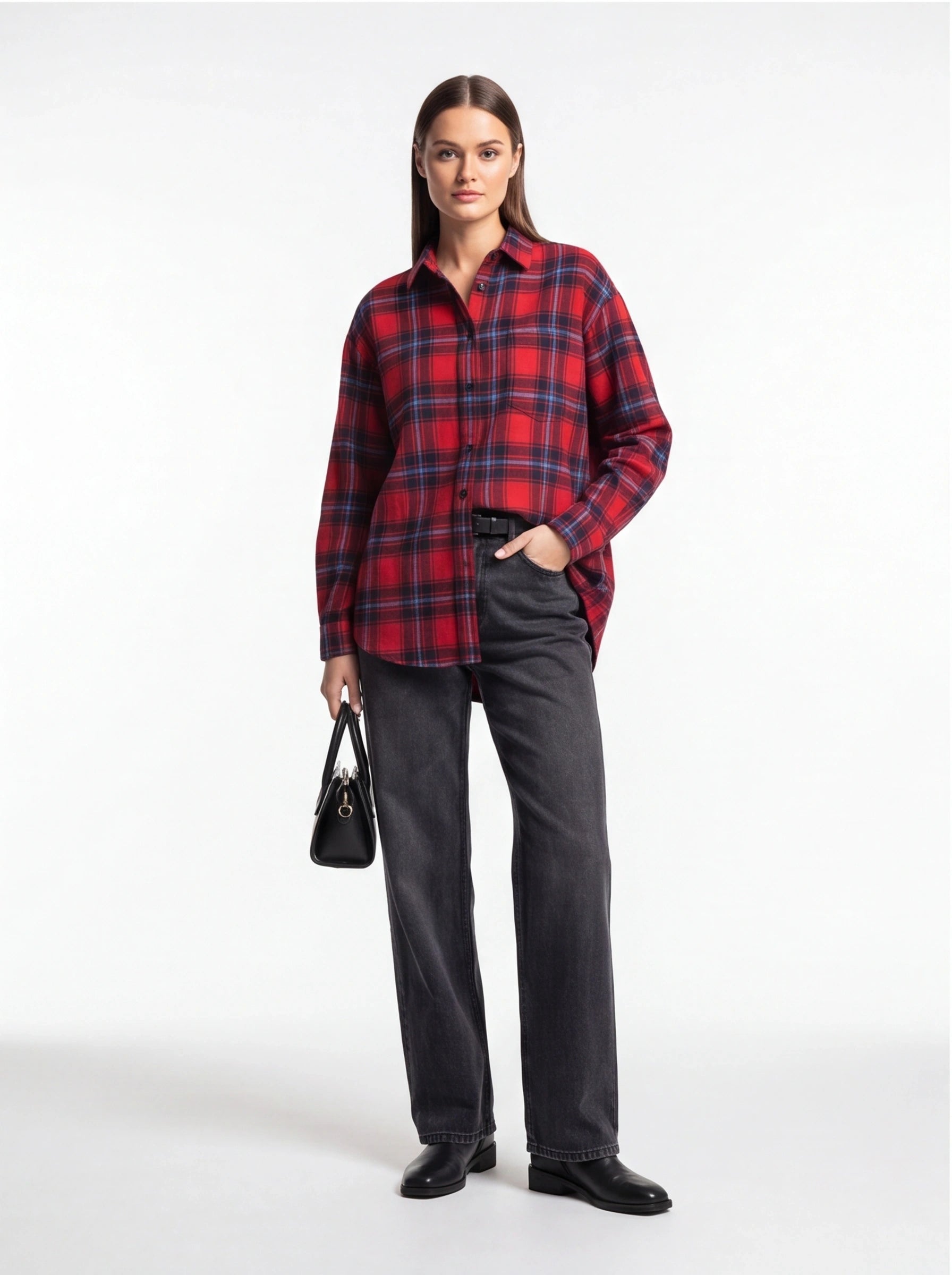 Stylish Oversized Red Plaid Shirt | Soft Fabric & Comfortable Fit - Jamota