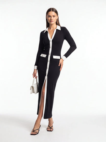 Stylish Slim-Fit Maxi Dress with Pockets & Wrinkle-Resistant Fabric by Jamota Dresses Women's Dresses