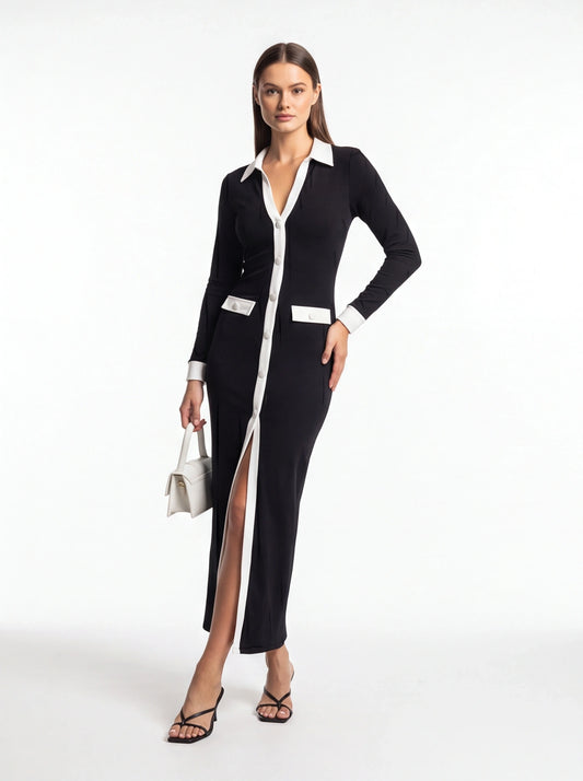Stylish Slim-Fit Maxi Dress with Pockets & Wrinkle-Resistant Fabric by Jamota Dresses Women's Dresses