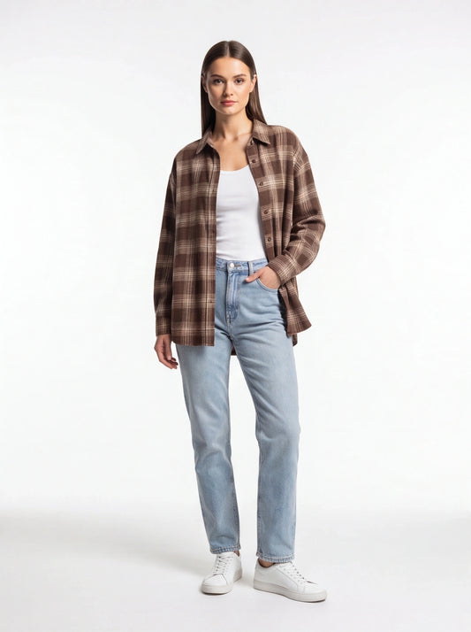 Cozy Oversized Plaid Shirt | Soft Cotton Blend | Relaxed Fit by Jamota Shirts Shirts