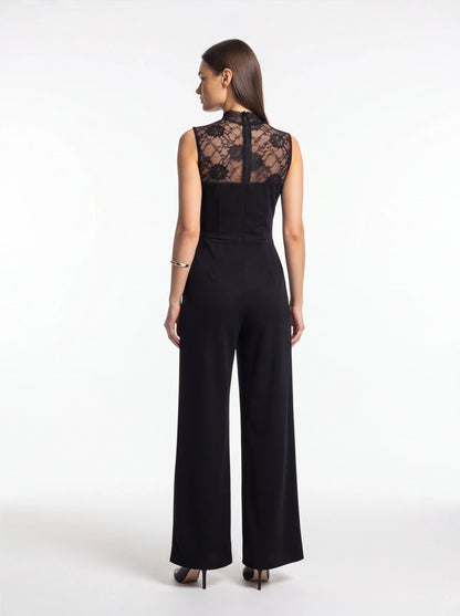 Jamota black jumpsuits & rompers with sleeveless lace back panel and wide-leg silhouette