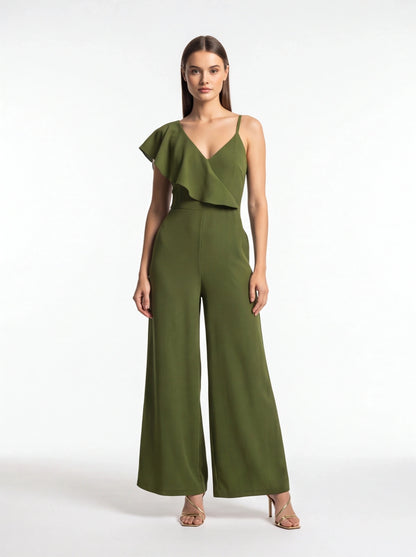 Backless Wide-Leg Jumpsuit with Ruffle Tie Panel - Jamota
