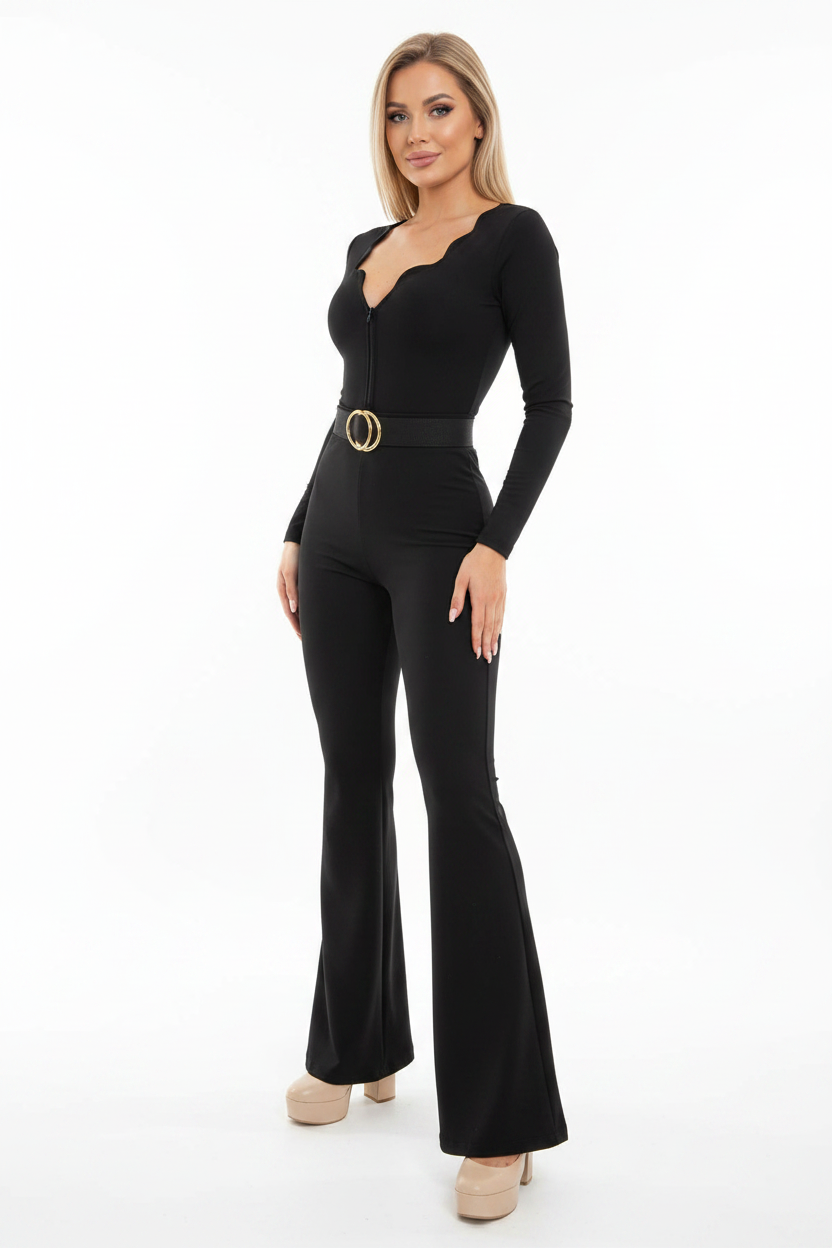Stylish Slim Fit Flared Jumpsuit with Pockets and Adjustable Straps by Jamota One-Pieces Jumpsuits