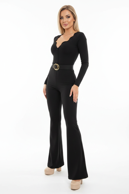 Stylish Slim Fit Flared Jumpsuit with Pockets and Adjustable Straps by Jamota One-Pieces Jumpsuits