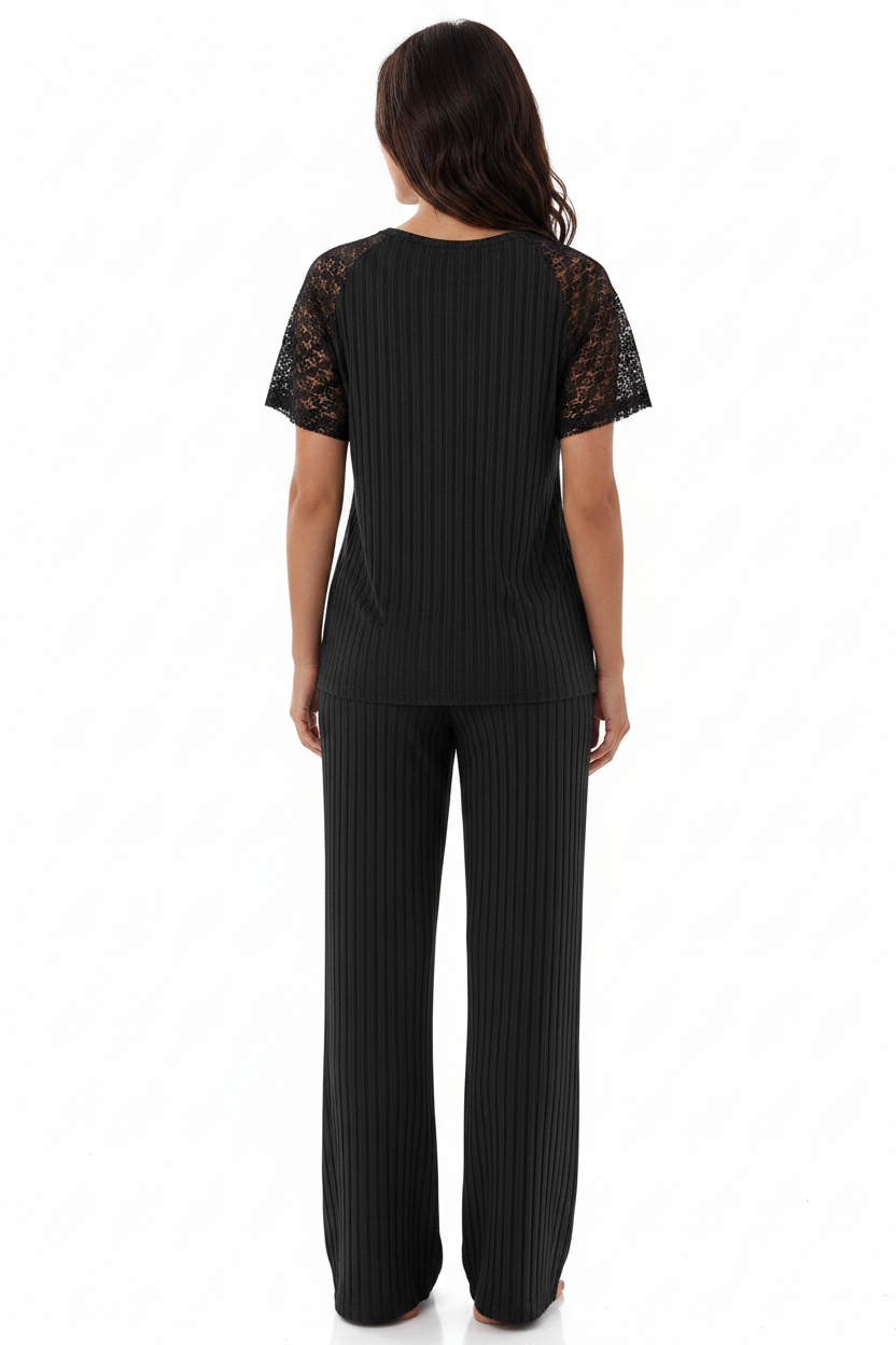 Women's Pajama Set with Soft Stretch Fabric & Chic Lace Design by Jamota Pajamas Women's Pajama Sets