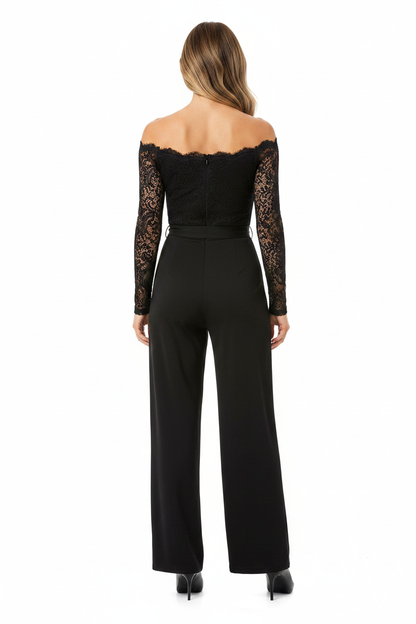Elegant Black Slim Fit Jumpsuit with Belted Waist and Pockets by Jamota One-Pieces Women's Jumpsuits & Rompers