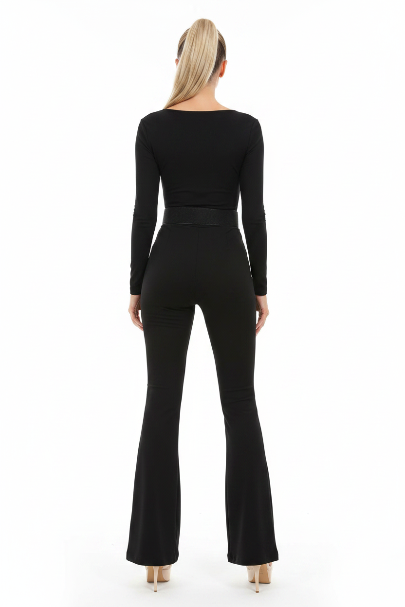 Stylish Slim Fit Flared Jumpsuit with Pockets and Adjustable Straps by Jamota One-Pieces Jumpsuits