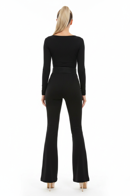 Stylish Slim Fit Flared Jumpsuit with Pockets and Adjustable Straps by Jamota One-Pieces Jumpsuits