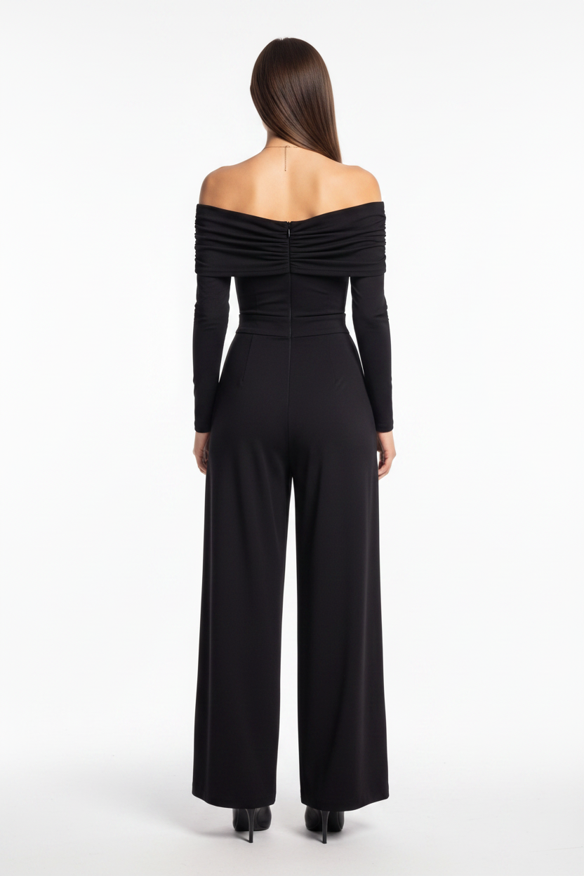 Elegant Off-Shoulder Dressy Jumpsuit for Women with Pockets & Belt - Jamota