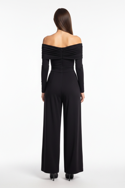 Elegant Off-Shoulder Dressy Jumpsuit for Women with Pockets & Belt - Jamota
