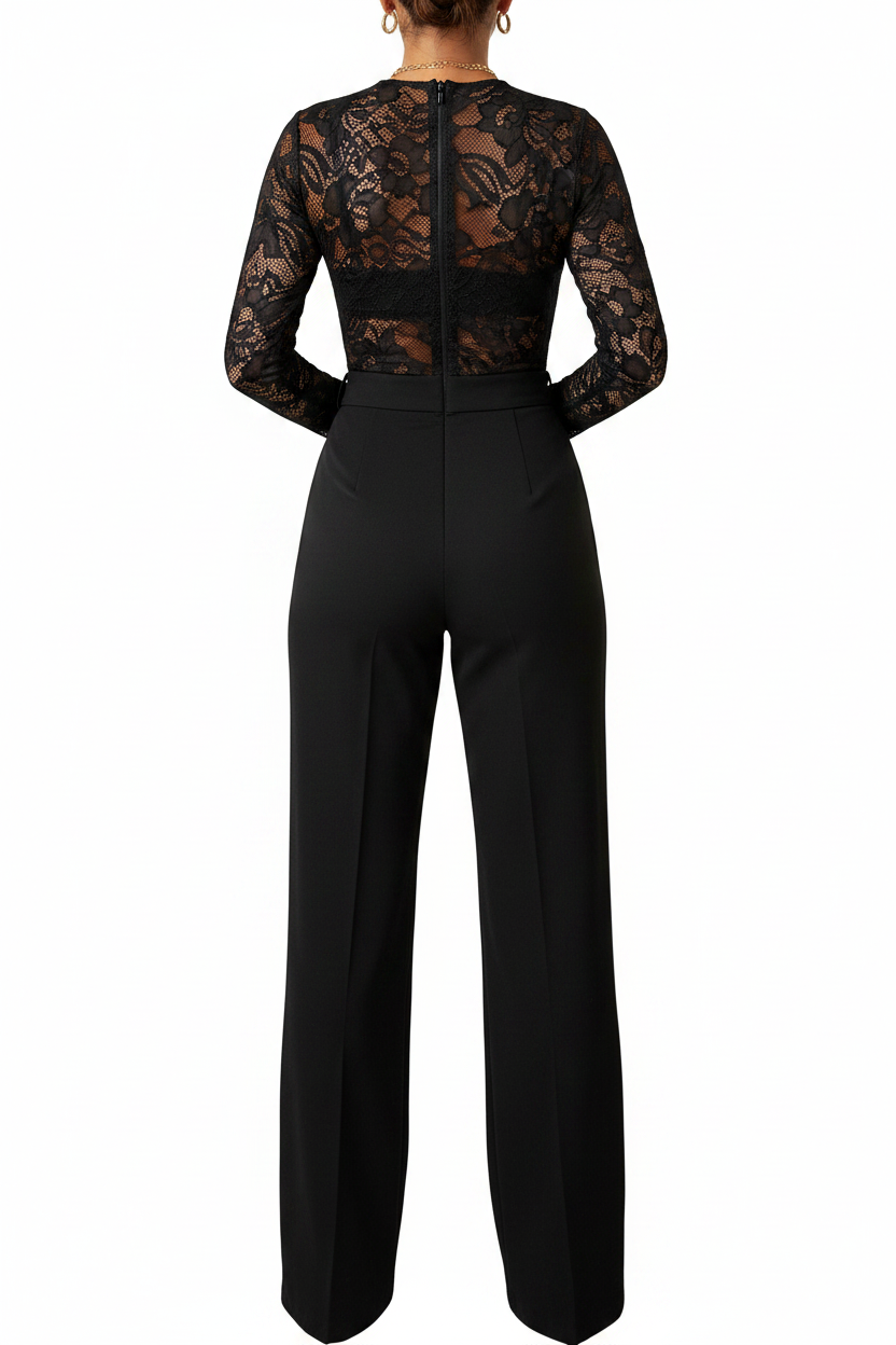 Elegant Floral Lace Jumpsuit with Pockets and Adjustable Straps by Jamota One-Pieces Women's Jumpsuits & Rompers