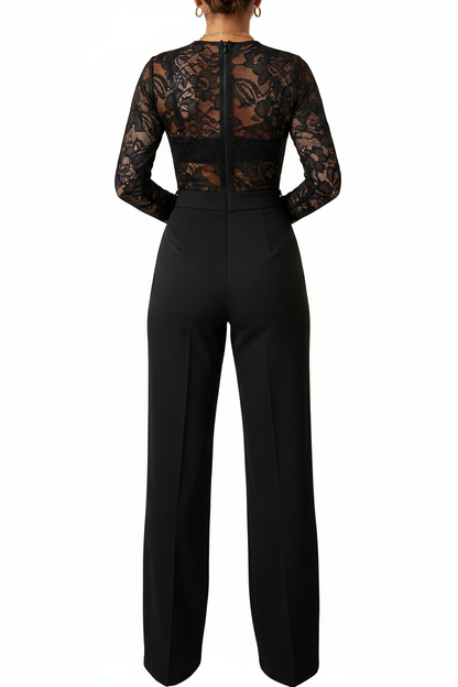 Elegant Floral Lace Jumpsuit with Pockets and Adjustable Straps by Jamota One-Pieces Women's Jumpsuits & Rompers
