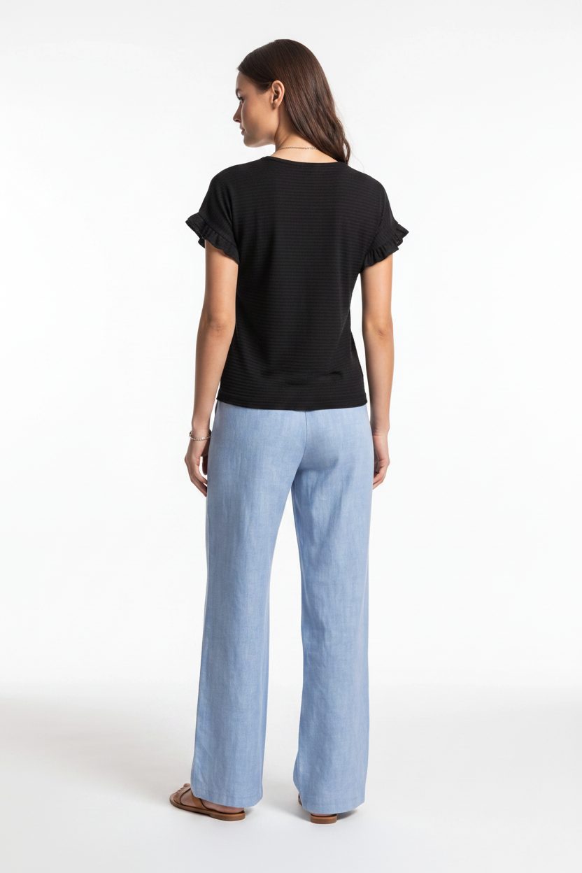 Charming Textured Ruffle Sleeve T-Shirt with Soft Fabric and Relaxed F by Jamota T-Shirts Women’s T-Shirts
