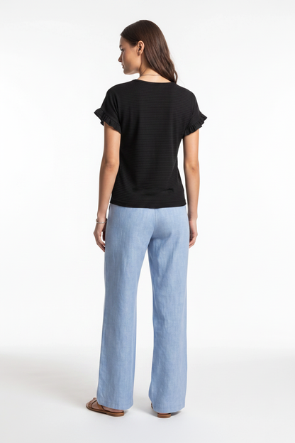 Charming Textured Ruffle Sleeve T-Shirt with Soft Fabric and Relaxed F by Jamota T-Shirts Women’s T-Shirts