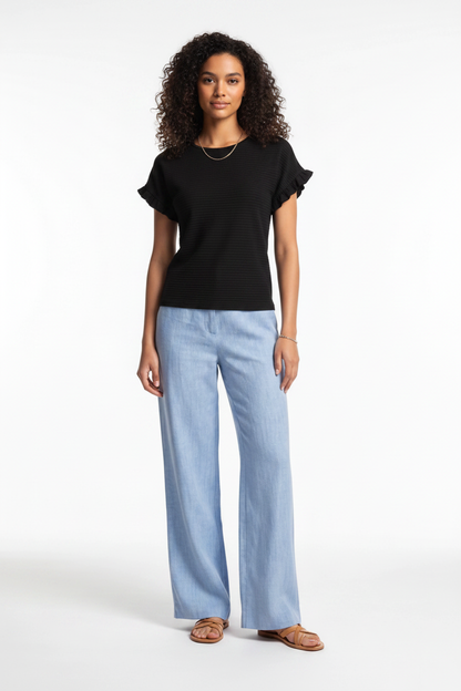 Charming Textured Ruffle Sleeve T-Shirt with Soft Fabric and Relaxed F by Jamota T-Shirts Women’s T-Shirts