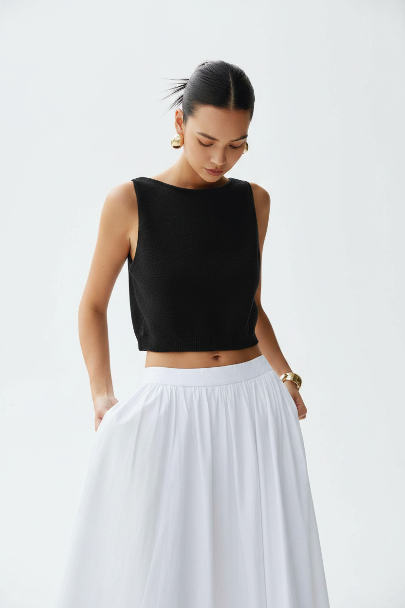 Stylish White Sleeveless Crop Top with Soft Fabric and Tailored Fit by Jamota Tank Tops T-Shirts