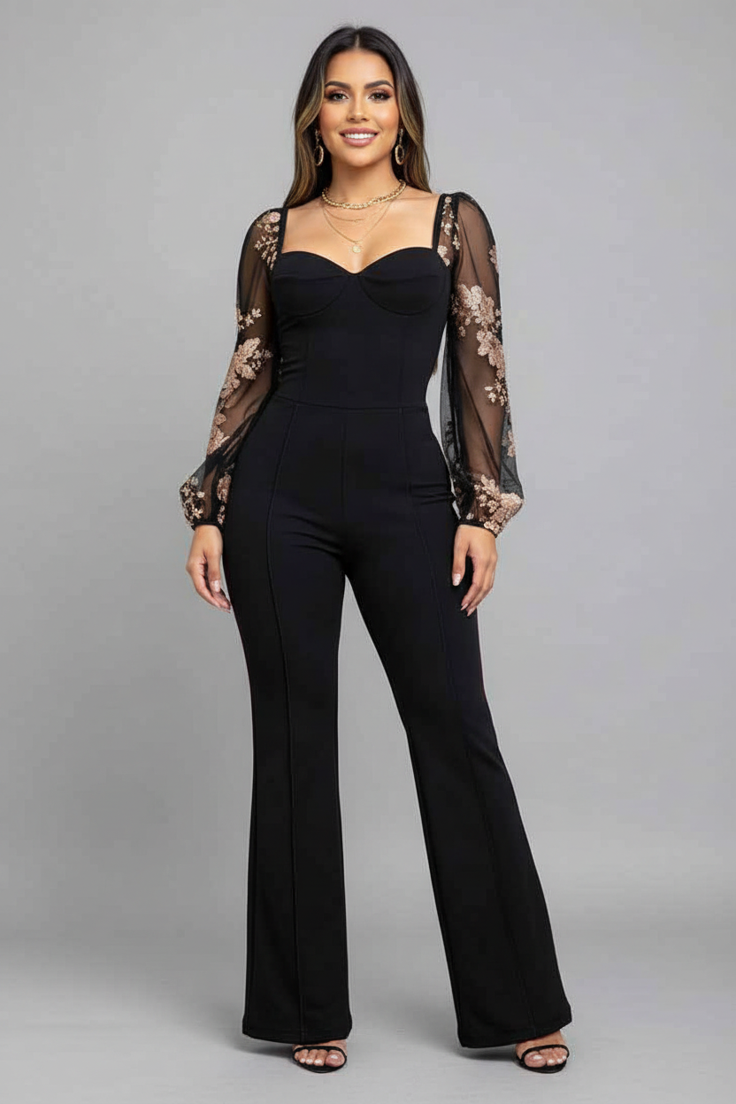 Elegant Flared Jumpsuit with Pockets and Adjustable Straps by Jamota One-Pieces Jumpsuits & Rompers