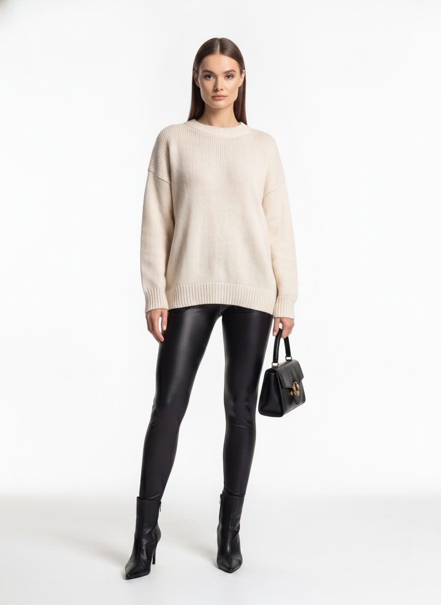 Black Leggings Fleece-Lined High-Waisted Knit - Jamota
