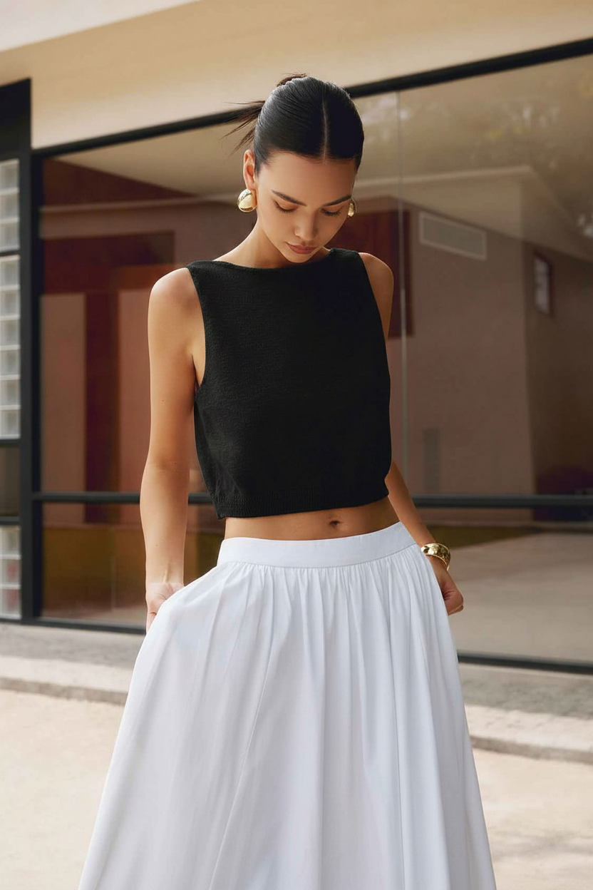 Stylish White Sleeveless Crop Top with Soft Fabric and Tailored Fit by Jamota Tank Tops T-Shirts