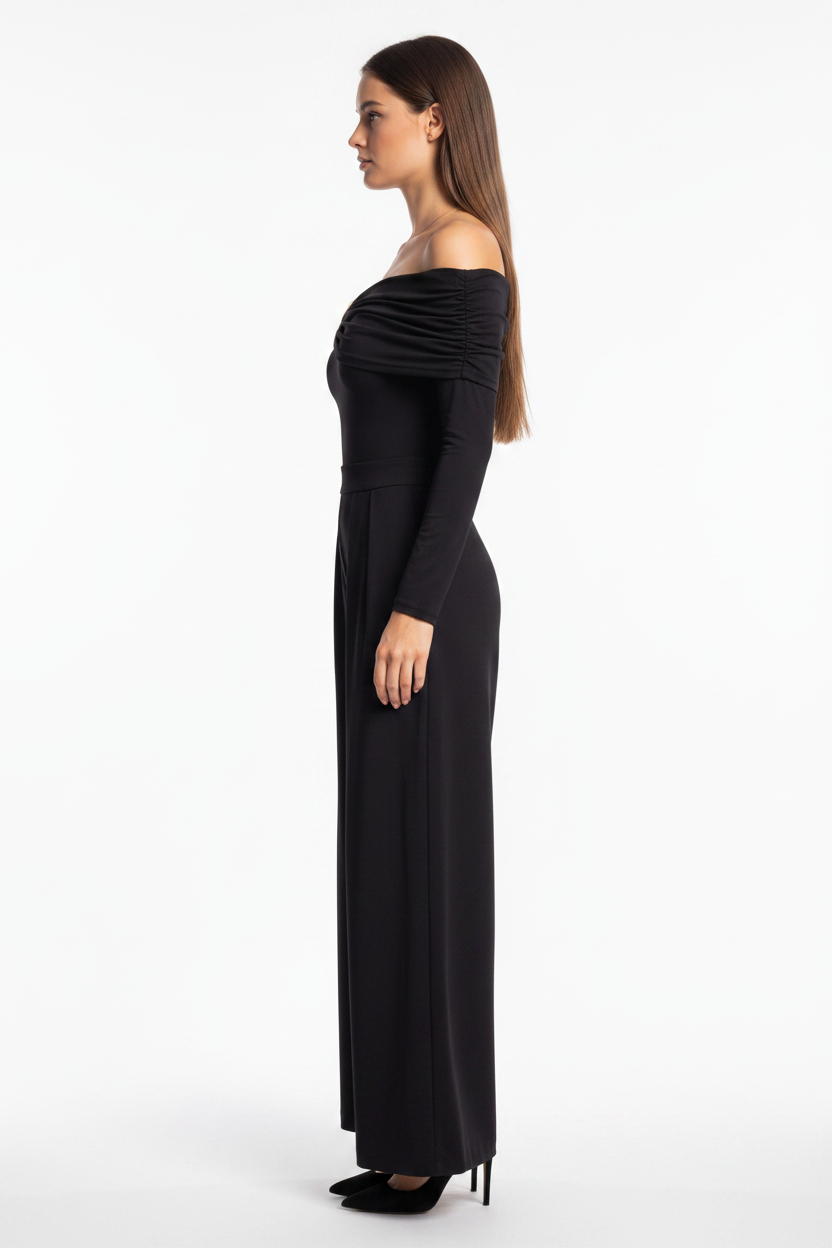 Elegant Off-Shoulder Dressy Jumpsuit for Women with Pockets & Belt - Jamota