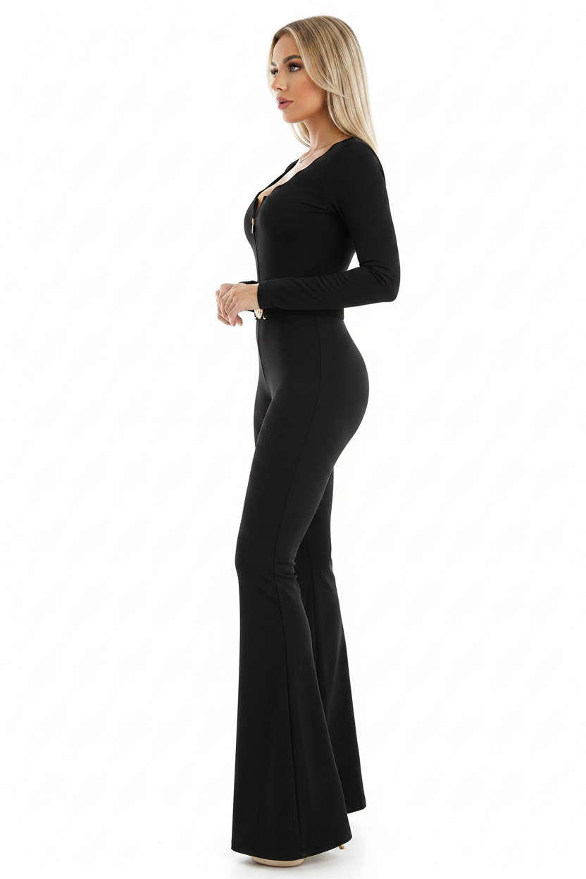 Stylish Slim Fit Flared Jumpsuit with Pockets and Adjustable Straps by Jamota One-Pieces Jumpsuits