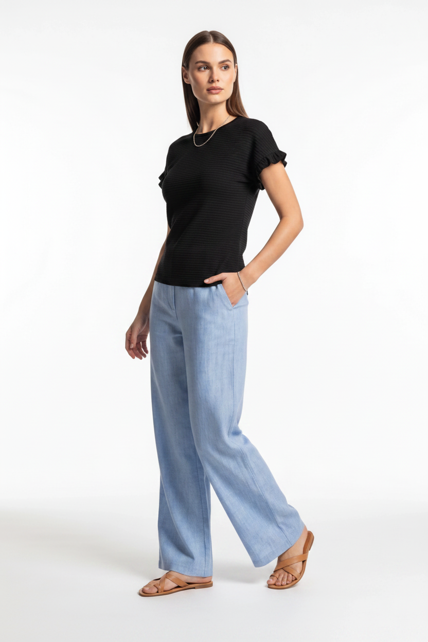 Charming Textured Ruffle Sleeve T-Shirt with Soft Fabric and Relaxed F by Jamota T-Shirts Women’s T-Shirts