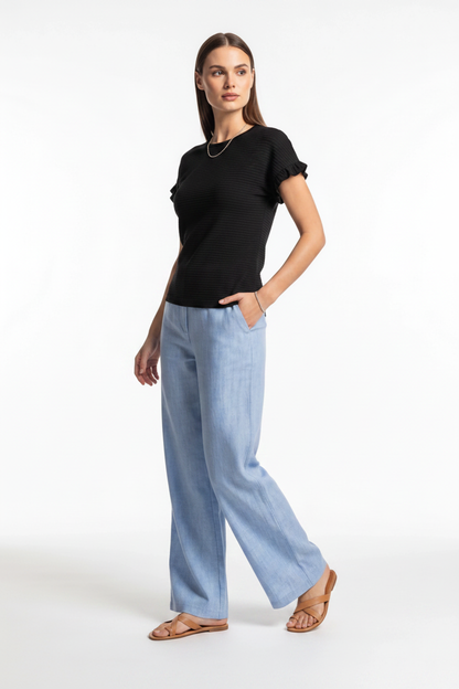 Charming Textured Ruffle Sleeve T-Shirt with Soft Fabric and Relaxed F by Jamota T-Shirts Women’s T-Shirts