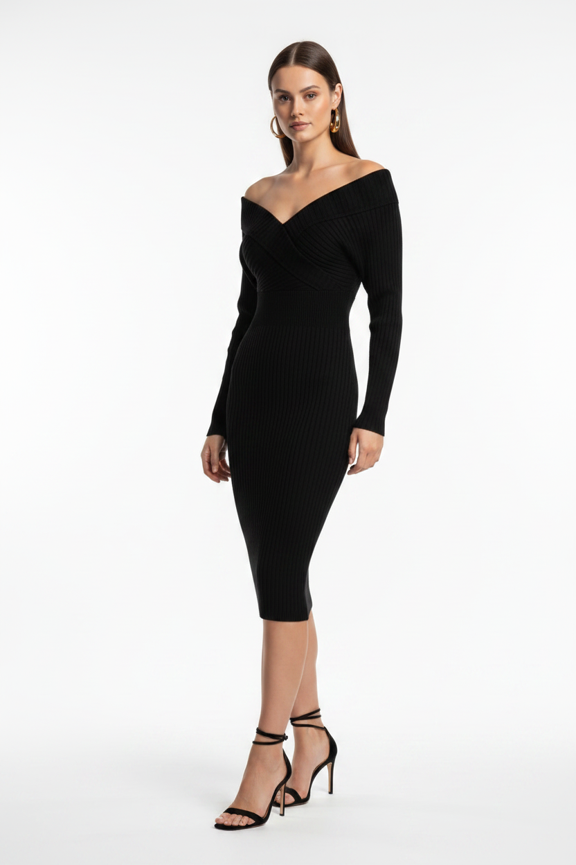 Elegant Slim Fit Bodycon Sweater Dress with Long Sleeves & Soft Knit by Jamota Dresses Women's Dresses