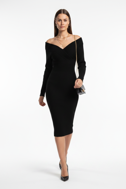 Elegant Slim Fit Bodycon Sweater Dress with Long Sleeves & Soft Knit by Jamota Dresses Women's Dresses