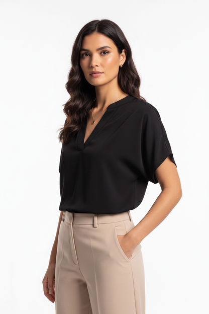 Elegant Soft V Neck Blouse with Lightweight Fabric and Relaxed Fit by Jamota Clothing Tops Women's Tops