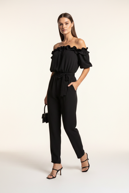 Lightweight Off-Shoulder Jumpsuit with Pockets by Jamota One-Pieces Jumpsuits