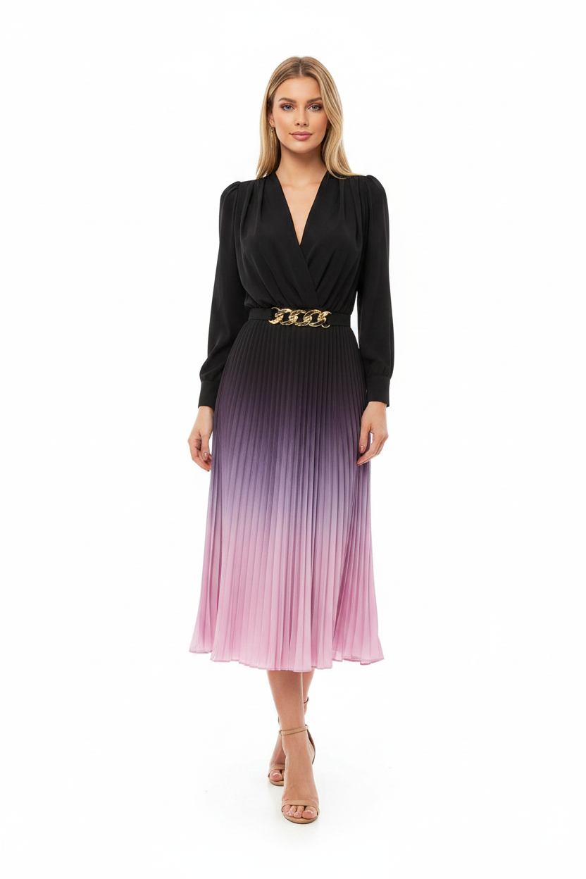 Stylish Ombre Midi Dress with Elegant Sleeves and Flattering Fit by Jamota Dresses Women's Dresses