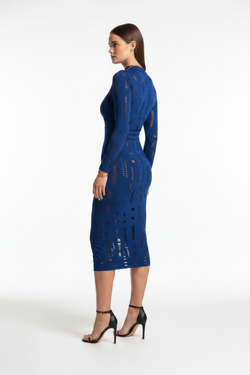 Mock Neck Bodycon Dress with Hollow-Out Panels - Jamota