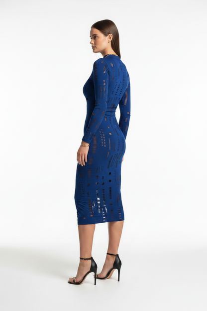 Mock Neck Bodycon Dress with Hollow-Out Panels - Jamota