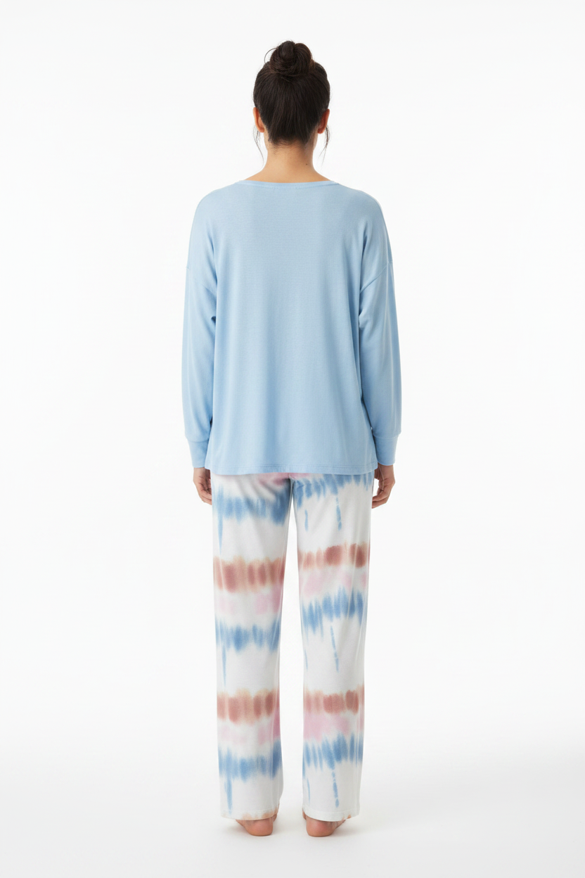 Multicolor Pajama Set Soft Long Sleeve Ombre Pants All Day Comfort Polyester Elastane Blend by Jamota Pajamas Pajamas