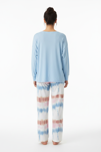 Multicolor Pajama Set Soft Long Sleeve Ombre Pants All Day Comfort Polyester Elastane Blend by Jamota Pajamas Pajamas