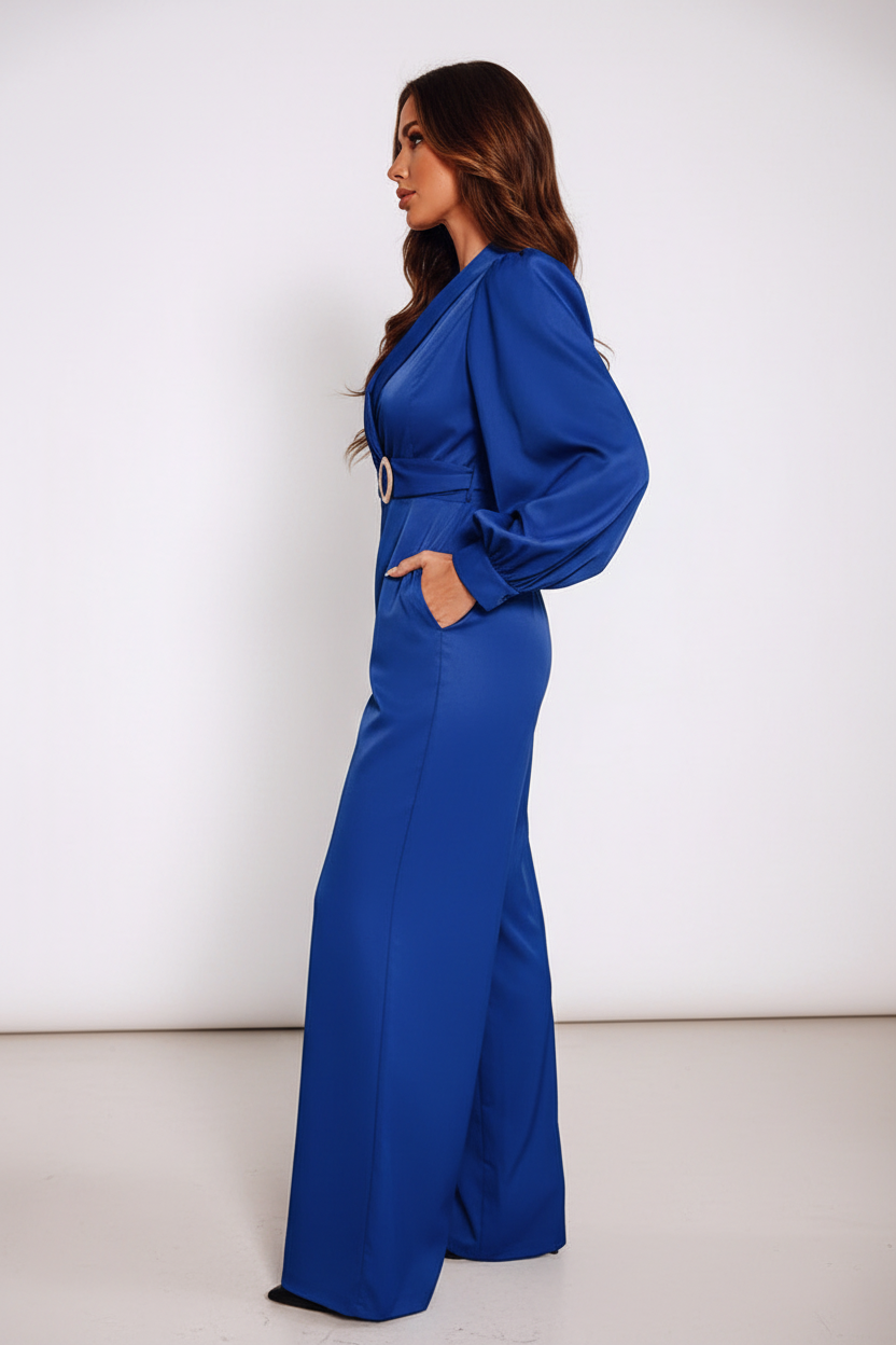 Elegant Wide-Leg Jumpsuit for Women with Pockets & Belted Waist by Jamota One-Pieces Jumpsuits