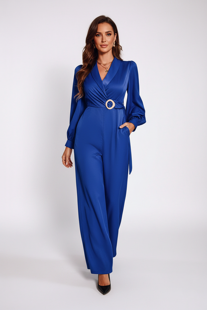 Elegant Wide-Leg Jumpsuit for Women with Pockets & Belted Waist by Jamota One-Pieces Jumpsuits