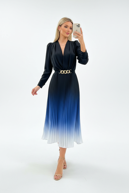 Stylish Ombre Midi Dress with Elegant Sleeves and Flattering Fit by Jamota Dresses Women's Dresses
