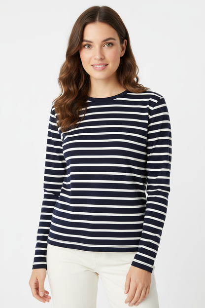 Stylish Black and White Striped Women's Top with Comfortable Fit by Jamota T-Shirts T-Shirts